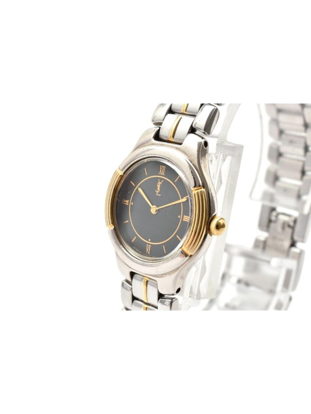Saint Laurent Yves Quartz Duo Black Dial Roman Numerals Watch